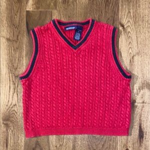 Boys size 6 red sweater vest with green/navy trim. Salty Dog brand.